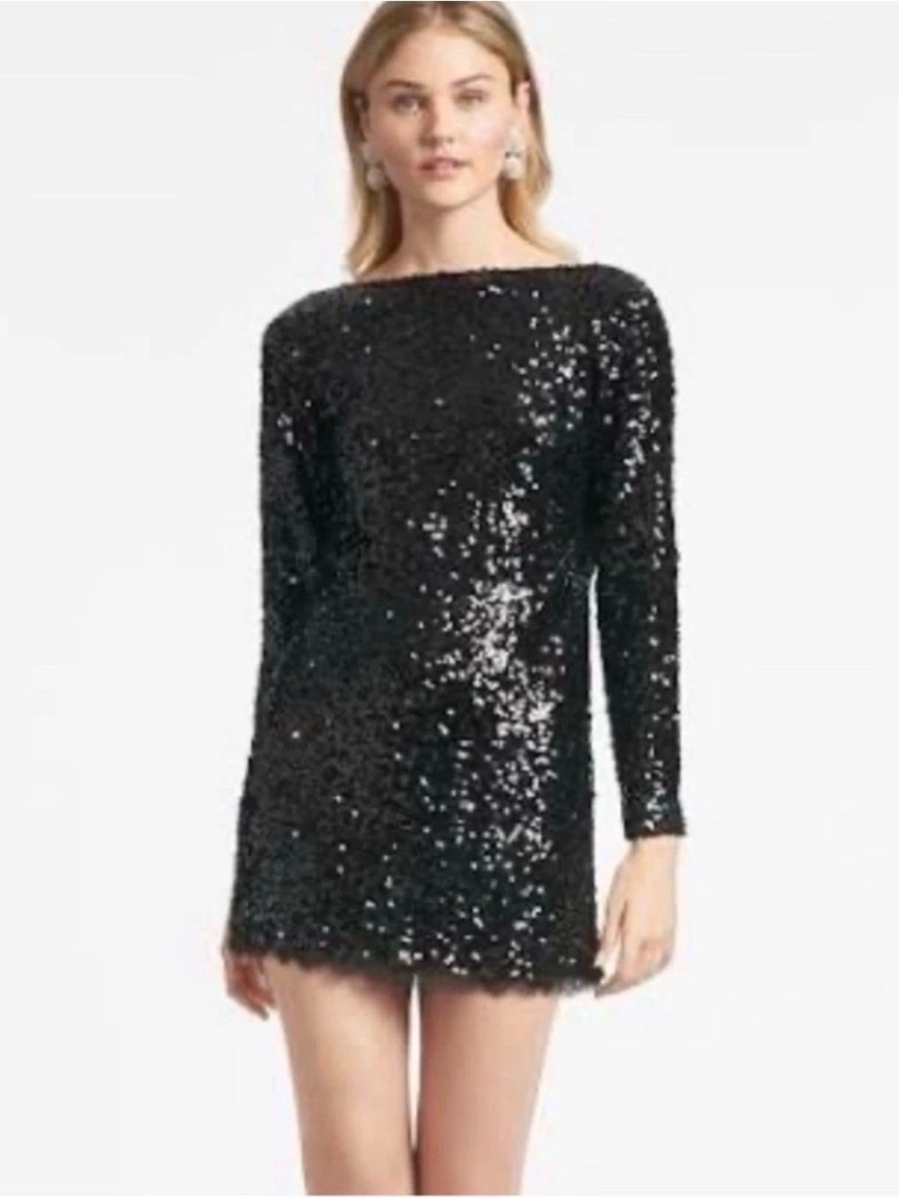 Sachin + Babi Black Cameron long sleeve Sequin Boat-back Mini Dress size 4 New